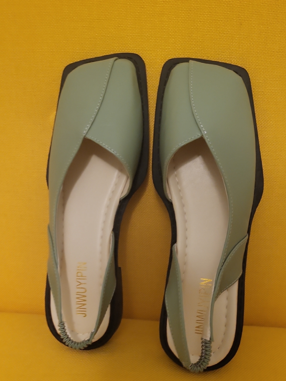 Jinwumpi Green Slingback Flats - Chic Square Toe Women's Shoes